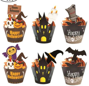 Halloween cup cake muffin wrappers with toppers 24 pc Santas Workshop Direct