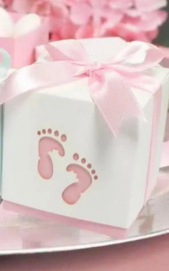 Pink Baby footprint favour boxes  Laser cut footprint 6cm x 12pcs Santas Workshop Direct
