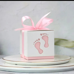 Pink Laser cut baby foot print Favour Boxes/ Gender  Reaveal favour box Santas Workshop Direct