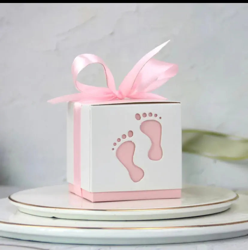 Pink Laser cut baby foot print Favour Boxes/ Gender  Reaveal favour box Santas Workshop Direct