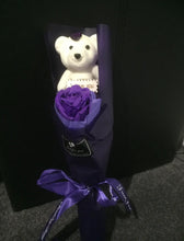 Mothers day Valentines day Birthday Purple Bear Single Flower with I Love you teddy - Santas Workshop Direct