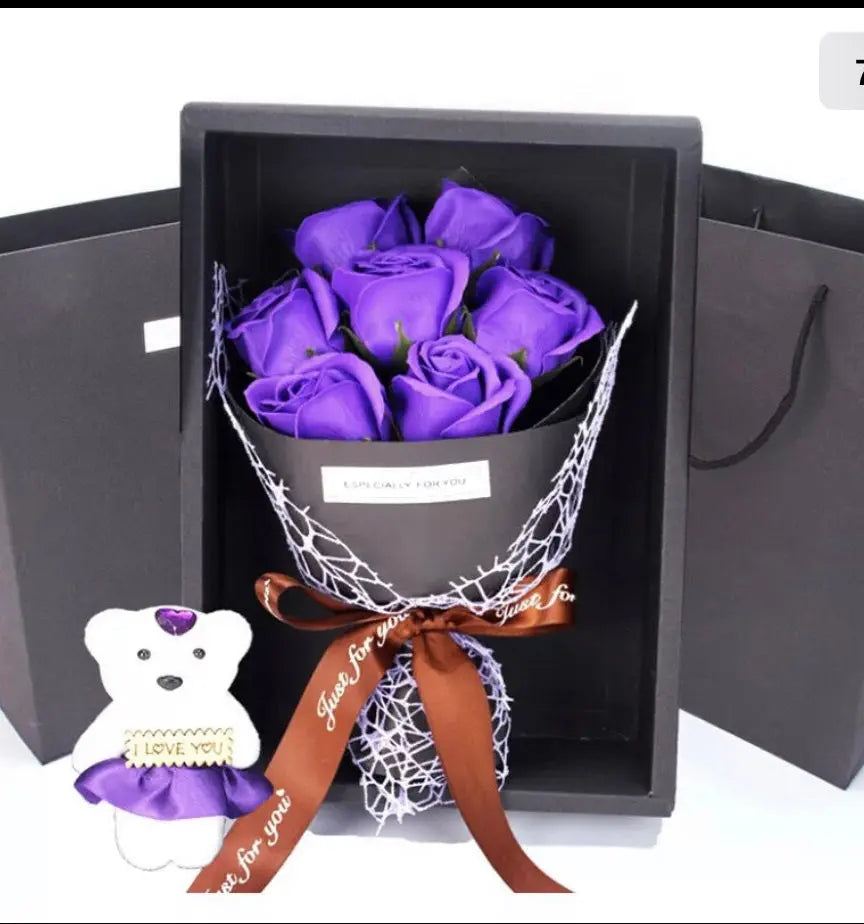 Purple Soap Flower 7 heads/ Valentines Day / Mothers Day/ Birthday Santas Workshop Direct