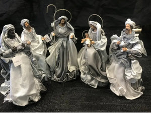Silver and white   Christmas Holy Family Nativity set / scene with manger  -35-50cm Santas Workshop Direct
