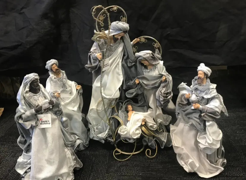 Silver and white  Christmas Holy Family Nativity set / scene with manger  -35-55 cm Santas Workshop Direct