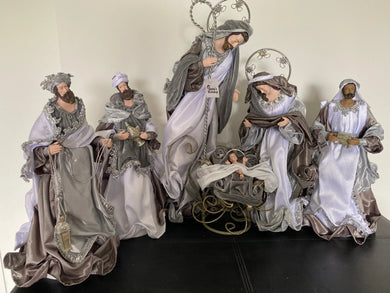 Silver and white Christmas  Nativity set / scene with manger  -35-55 cm Santas Workshop Direct