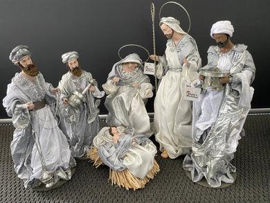 Silver and white Christmas Holy Family Nativity set / scene with manger  -35-50cm Santas Workshop Direct