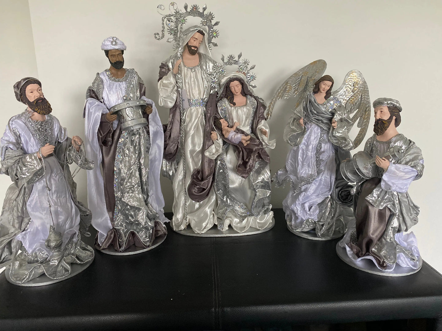 Silver and white Christmas Holy Family Nativity set / scene with manger  -35-50cm Santas Workshop Direct