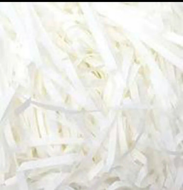 White Shredded paper hamper filler 20grams Santas Workshop Direct